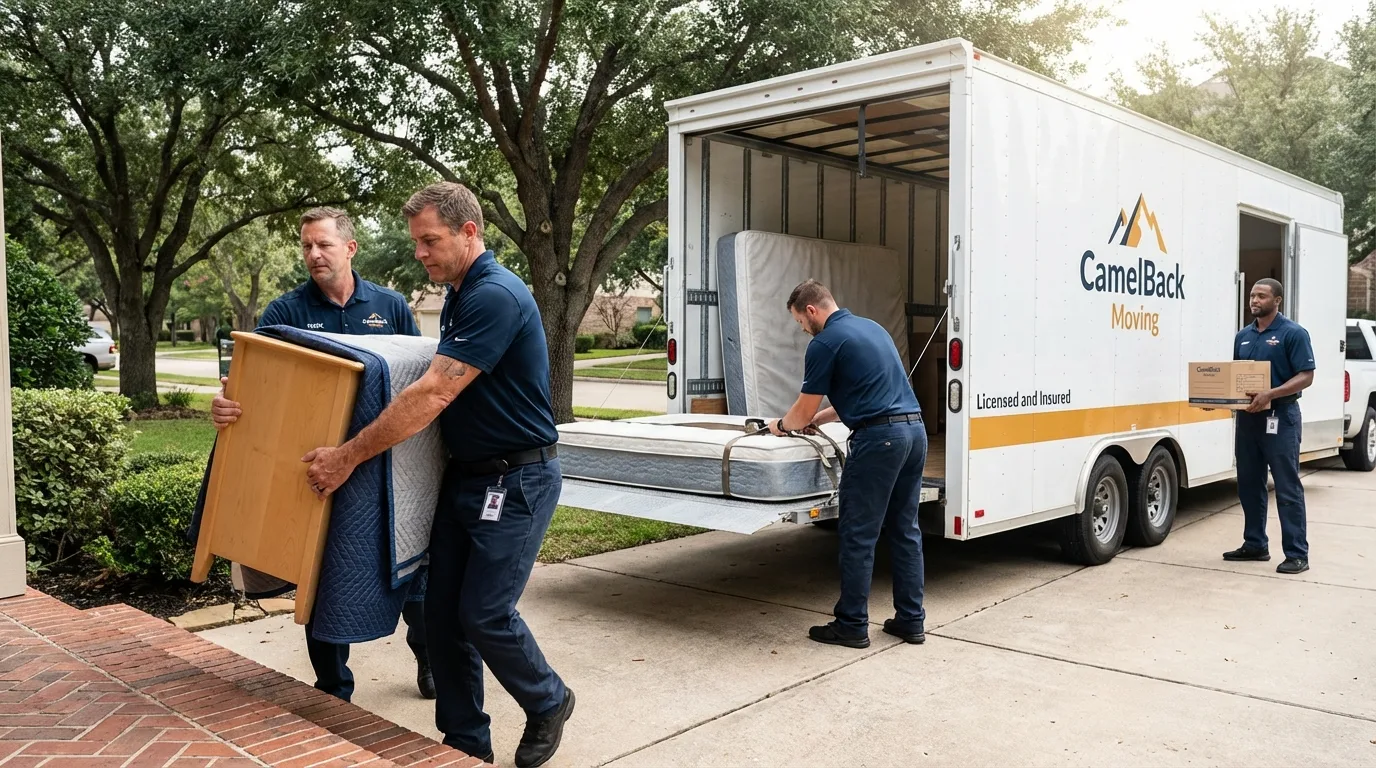 Crew loading residential truck for cross-state move from Meridian, MS