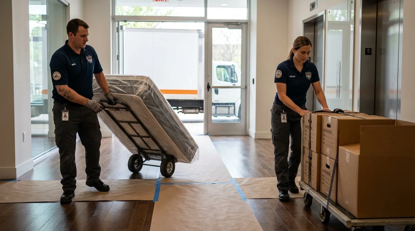 Professional apartment movers loading elevator in Meridian, MS